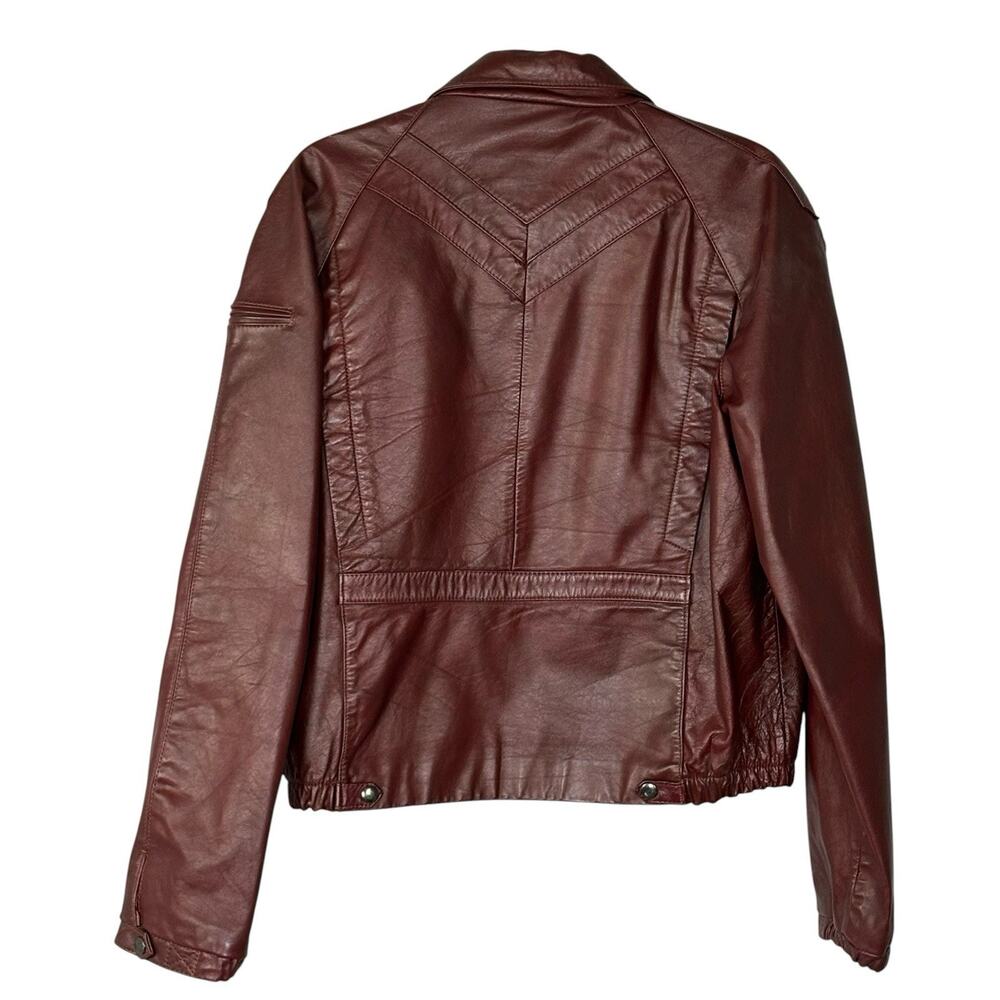 VTG 70s Berman’s Leather Bomber Jacket Western Biker Burgundy Sz Men M Women L - Picture 2 of 7